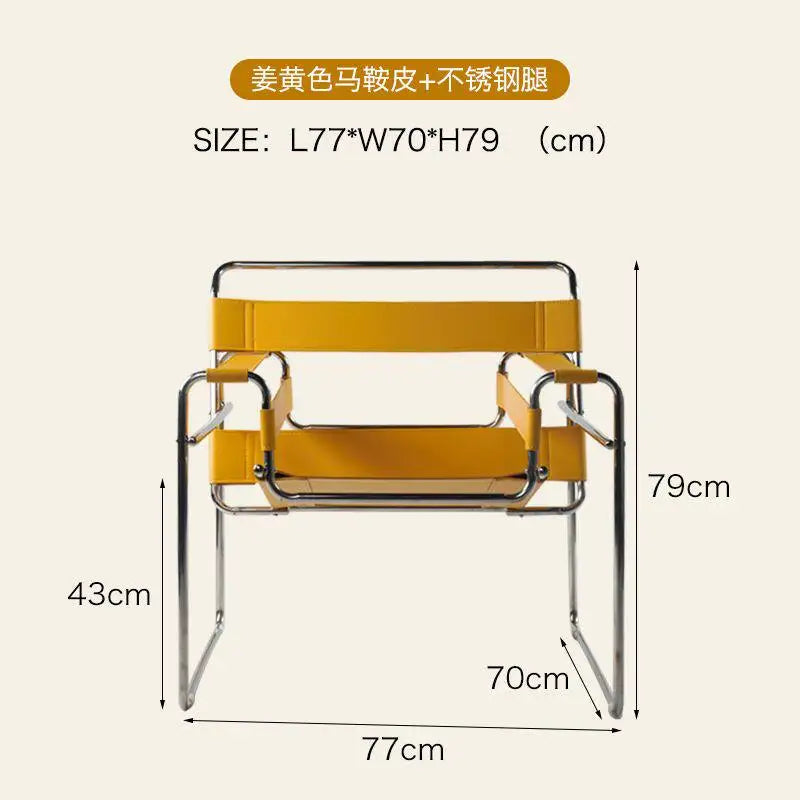 Light Luxury Italian Designer Chair for Living Room, Saddle Leather Stainless Steel Single Sofa Chair,Comfort Seat for Home