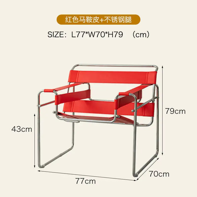 Light Luxury Italian Designer Chair for Living Room, Saddle Leather Stainless Steel Single Sofa Chair,Comfort Seat for Home