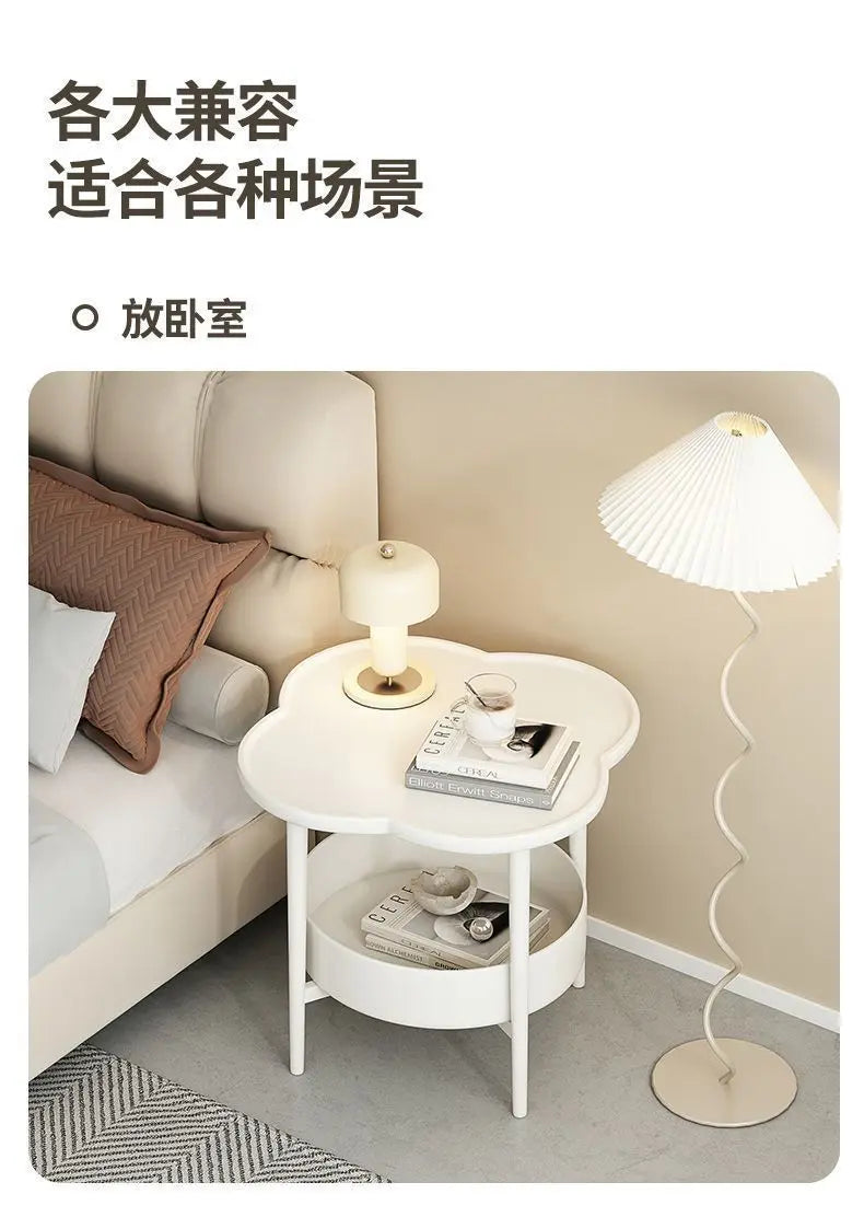 Cloud Shape Side Table 2-Tier Storage White Or Milk Coffee Plastic Round Corners Practical Shelving For Living Room Bedroom