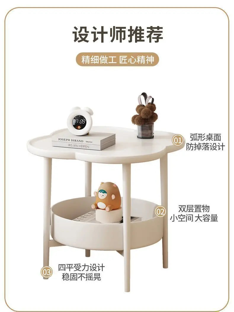 Cloud Shape Side Table 2-Tier Storage White Or Milk Coffee Plastic Round Corners Practical Shelving For Living Room Bedroom