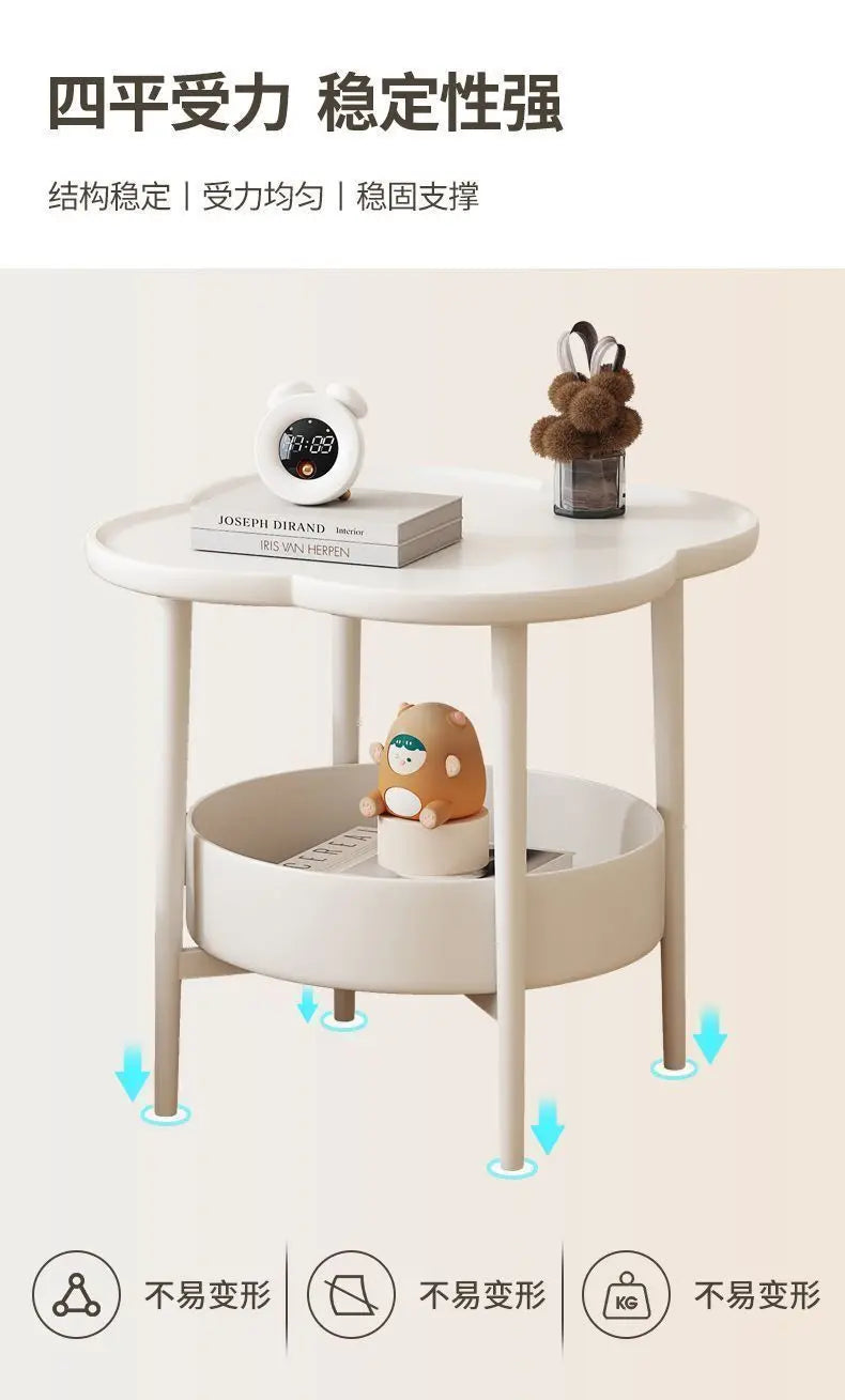 Cloud Shape Side Table 2-Tier Storage White Or Milk Coffee Plastic Round Corners Practical Shelving For Living Room Bedroom