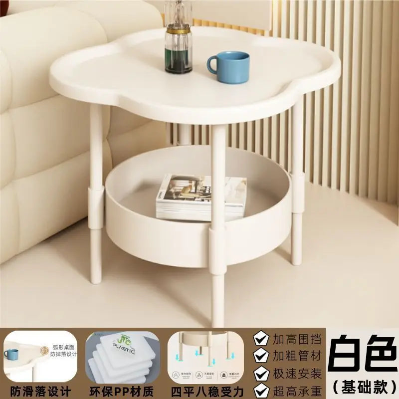 Cloud Shape Side Table 2-Tier Storage White Or Milk Coffee Plastic Round Corners Practical Shelving For Living Room Bedroom