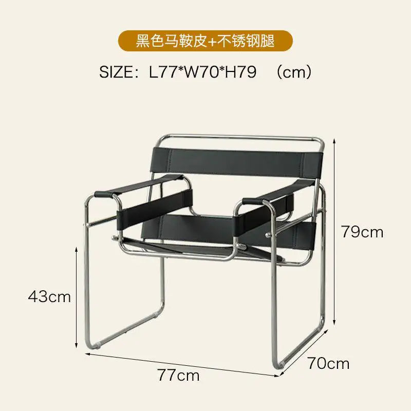 Light Luxury Italian Designer Chair for Living Room, Saddle Leather Stainless Steel Single Sofa Chair,Comfort Seat for Home