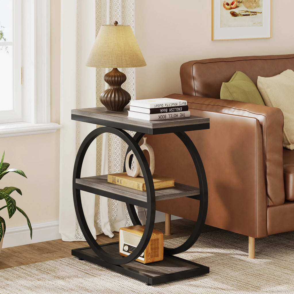 Tribesigns End Table, Narrow End Table with 3 Storage Shelves, Wooden Side Table, Industrial Small Sofa Side Table