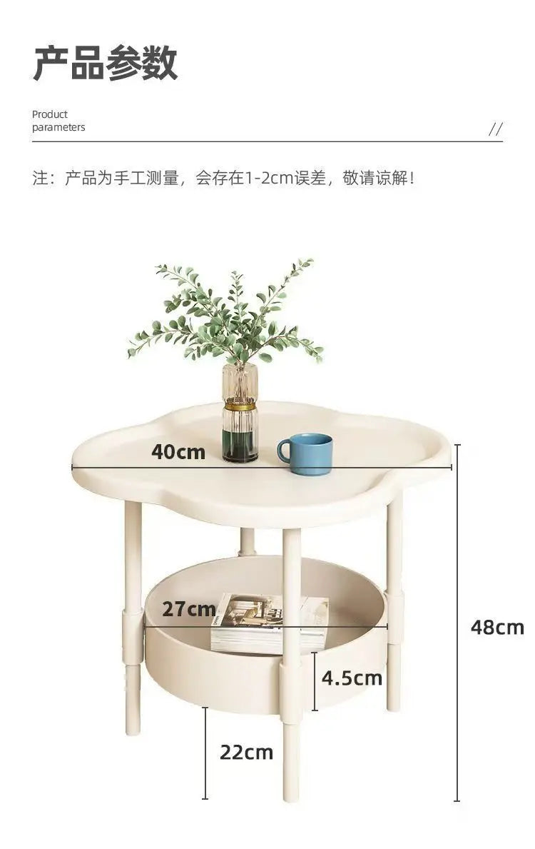Cloud Shape Side Table 2-Tier Storage White Or Milk Coffee Plastic Round Corners Practical Shelving For Living Room Bedroom
