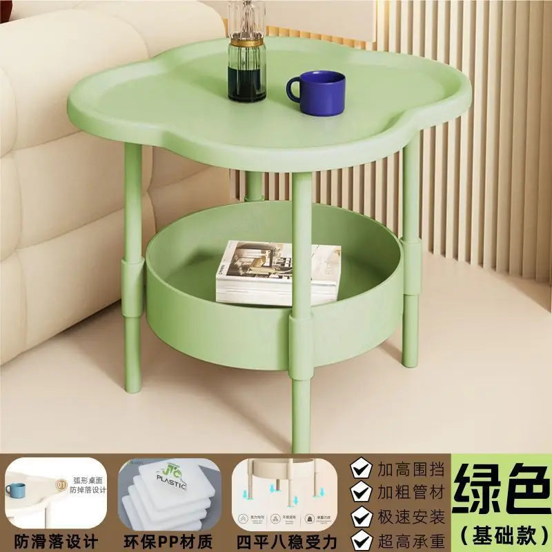 Cloud Shape Side Table 2-Tier Storage White Or Milk Coffee Plastic Round Corners Practical Shelving For Living Room Bedroom