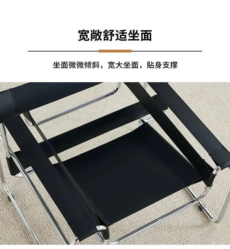 Light Luxury Italian Designer Chair for Living Room, Saddle Leather Stainless Steel Single Sofa Chair,Comfort Seat for Home