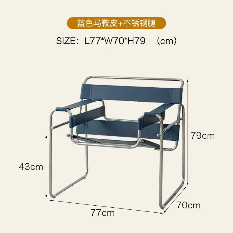 Light Luxury Italian Designer Chair for Living Room, Saddle Leather Stainless Steel Single Sofa Chair,Comfort Seat for Home