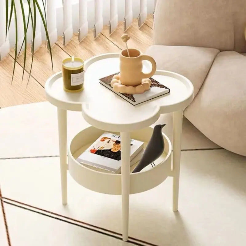 Cloud Shape Side Table 2-Tier Storage White Or Milk Coffee Plastic Round Corners Practical Shelving For Living Room Bedroom
