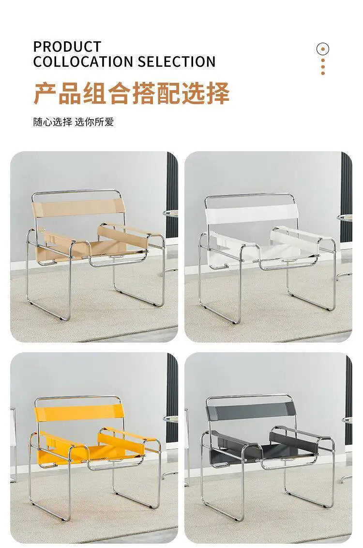 Light Luxury Italian Designer Chair for Living Room, Saddle Leather Stainless Steel Single Sofa Chair,Comfort Seat for Home