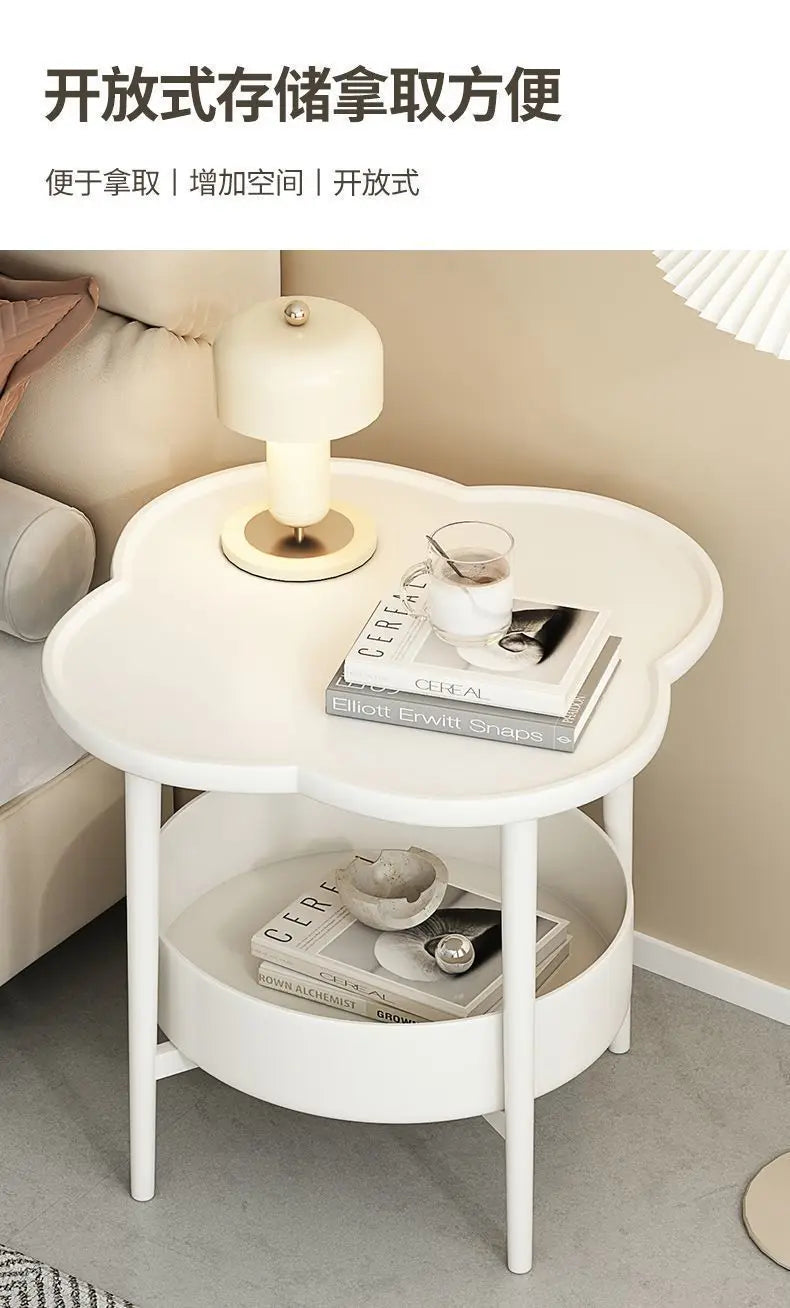 Cloud Shape Side Table 2-Tier Storage White Or Milk Coffee Plastic Round Corners Practical Shelving For Living Room Bedroom