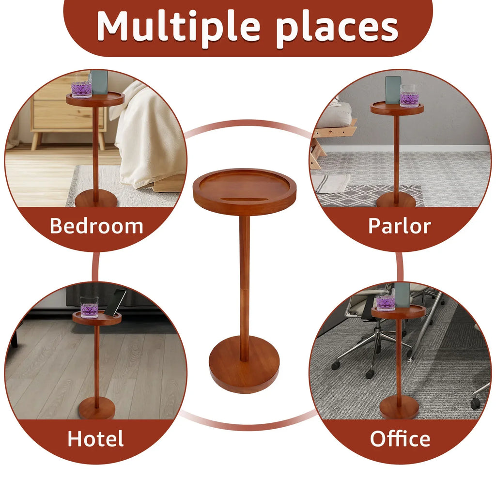 Round Wooden Small Coffee Tables with Phone Holder sofa corner tables with Thickened Base coffee table Living room furniture