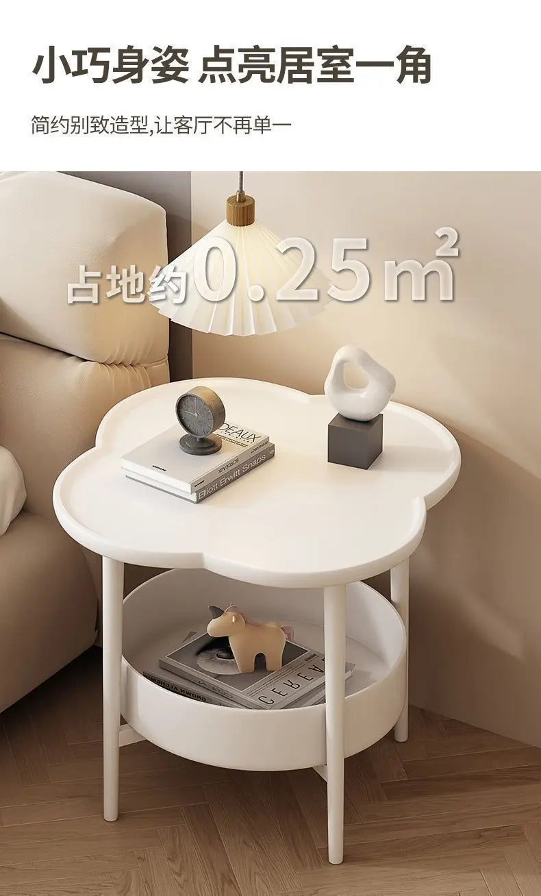 Cloud Shape Side Table 2-Tier Storage White Or Milk Coffee Plastic Round Corners Practical Shelving For Living Room Bedroom