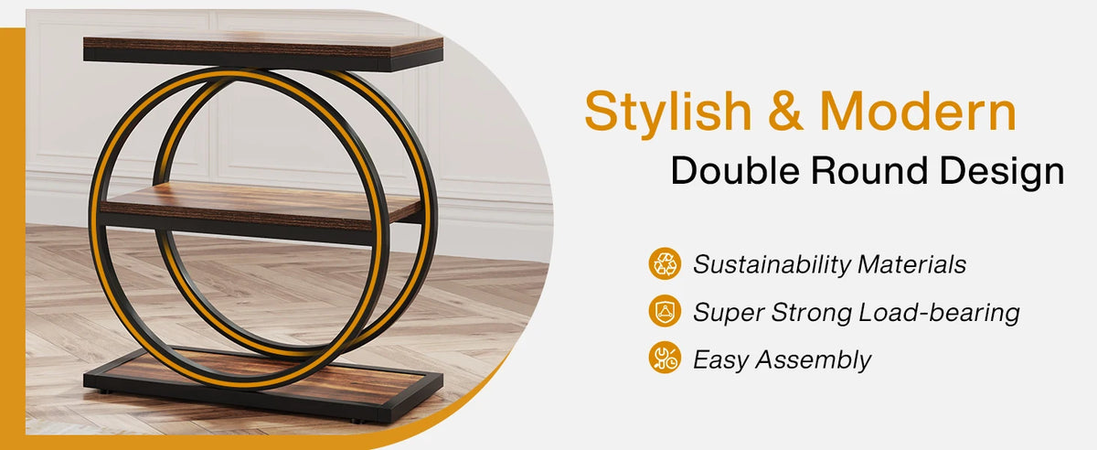 Tribesigns End Table, Narrow End Table with 3 Storage Shelves, Wooden Side Table, Industrial Small Sofa Side Table