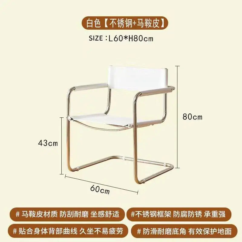Light Luxury Italian Designer Chair for Living Room, Saddle Leather Stainless Steel Single Sofa Chair,Comfort Seat for Home