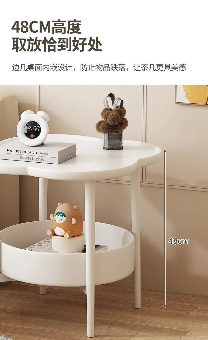 Cloud Shape Side Table 2-Tier Storage White Or Milk Coffee Plastic Round Corners Practical Shelving For Living Room Bedroom