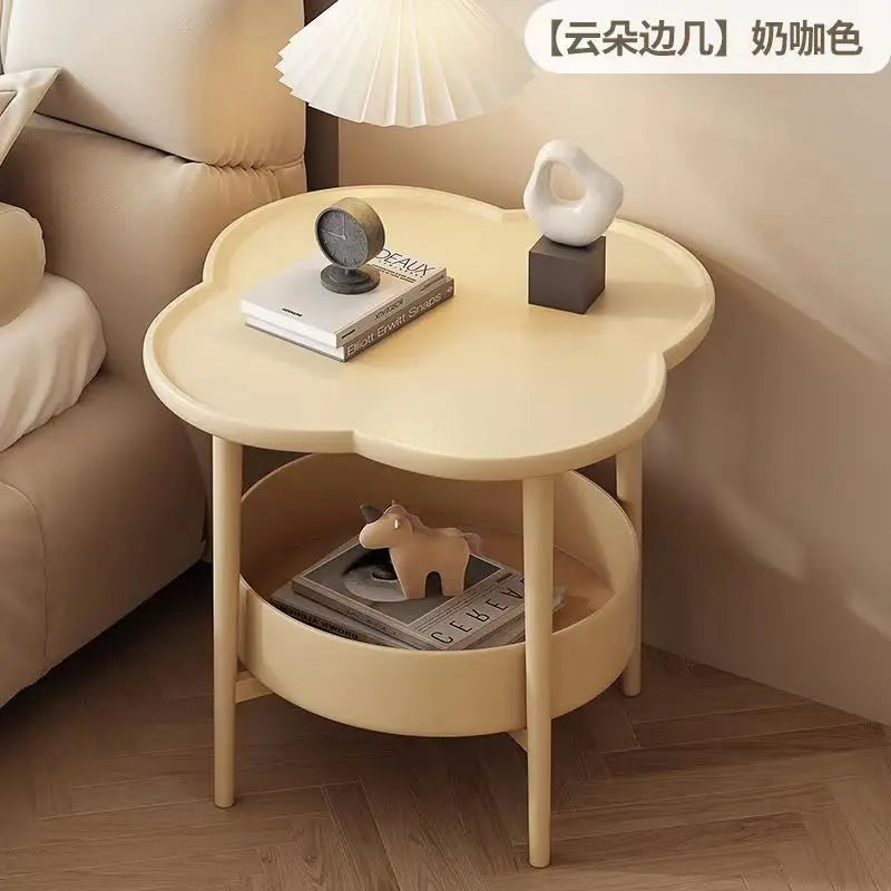 Cloud Shape Side Table 2-Tier Storage White Or Milk Coffee Plastic Round Corners Practical Shelving For Living Room Bedroom