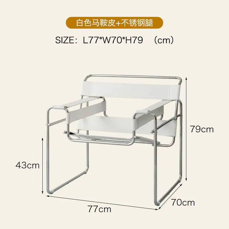Light Luxury Italian Designer Chair for Living Room, Saddle Leather Stainless Steel Single Sofa Chair,Comfort Seat for Home