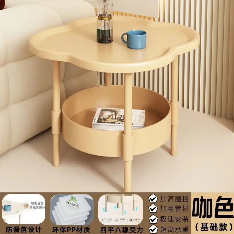 Cloud Shape Side Table 2-Tier Storage White Or Milk Coffee Plastic Round Corners Practical Shelving For Living Room Bedroom