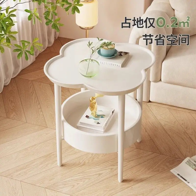 Cloud Shape Side Table 2-Tier Storage White Or Milk Coffee Plastic Round Corners Practical Shelving For Living Room Bedroom