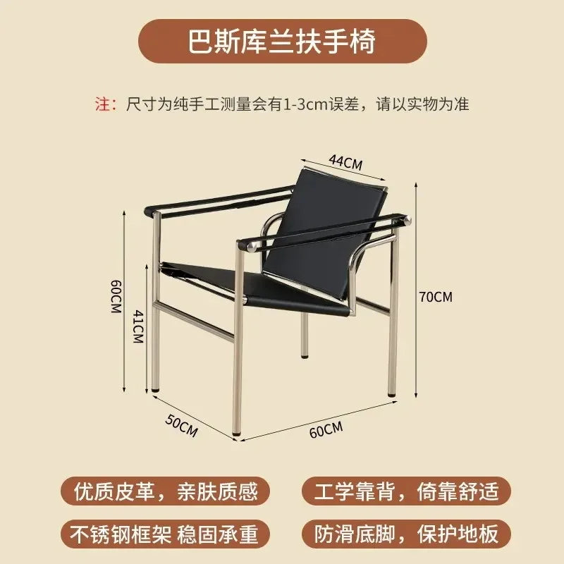 Le Corbusier Italian Style Single Sofa Chair Designer Vintage Single Chair Stainless Steel Leisure Chair