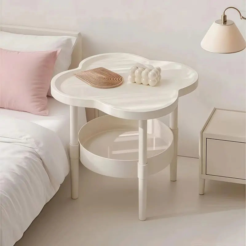 Cloud Shape Side Table 2-Tier Storage White Or Milk Coffee Plastic Round Corners Practical Shelving For Living Room Bedroom