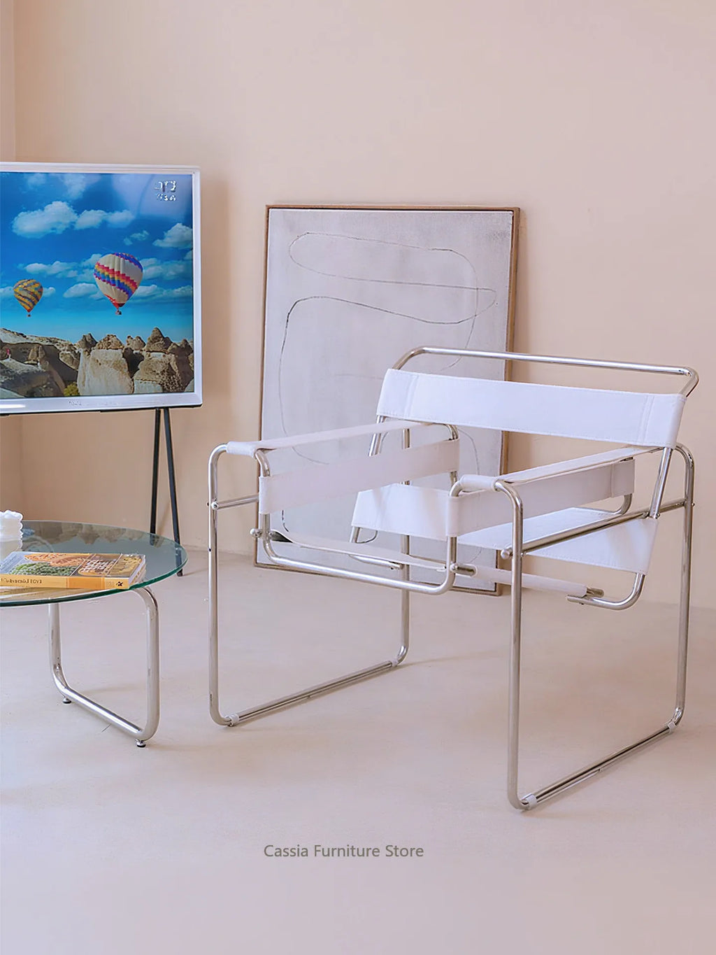 Light Luxury Italian Designer Chair for Living Room, Saddle Leather Stainless Steel Single Sofa Chair,Comfort Seat for Home