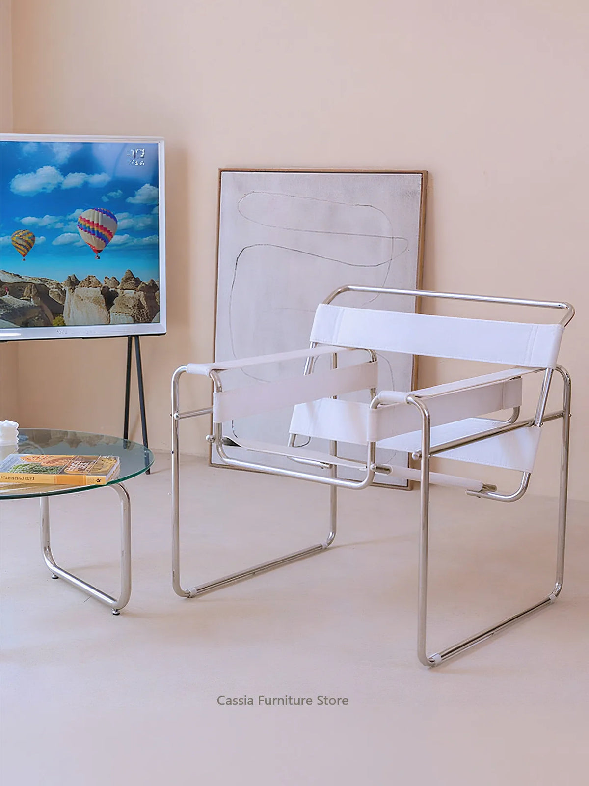 Light Luxury Italian Designer Chair for Living Room, Saddle Leather Stainless Steel Single Sofa Chair,Comfort Seat for Home