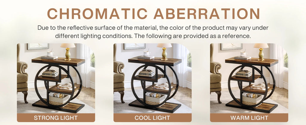 Tribesigns End Table, Narrow End Table with 3 Storage Shelves, Wooden Side Table, Industrial Small Sofa Side Table