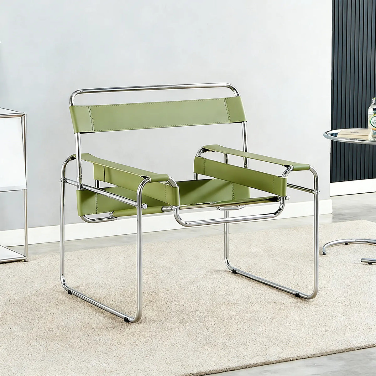 Light Luxury Italian Designer Chair for Living Room, Saddle Leather Stainless Steel Single Sofa Chair,Comfort Seat for Home