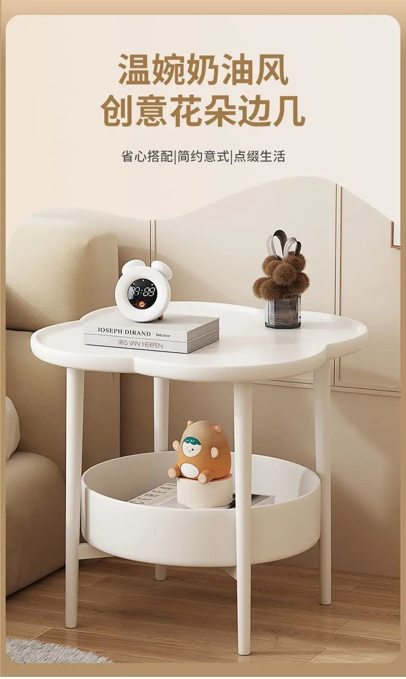 Cloud Shape Side Table 2-Tier Storage White Or Milk Coffee Plastic Round Corners Practical Shelving For Living Room Bedroom