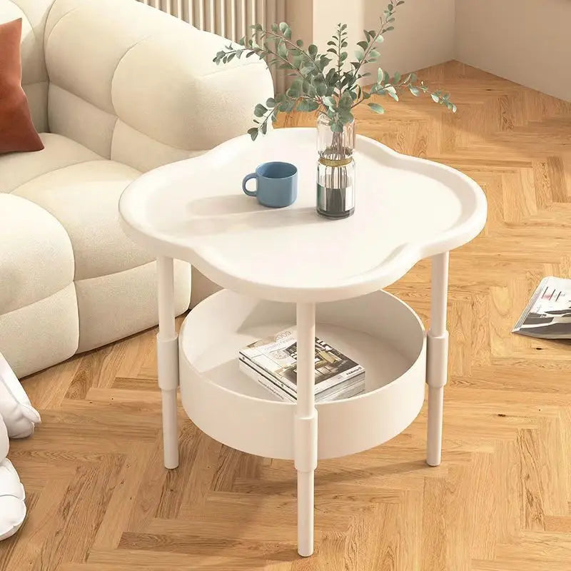 Cloud Shape Side Table 2-Tier Storage White Or Milk Coffee Plastic Round Corners Practical Shelving For Living Room Bedroom