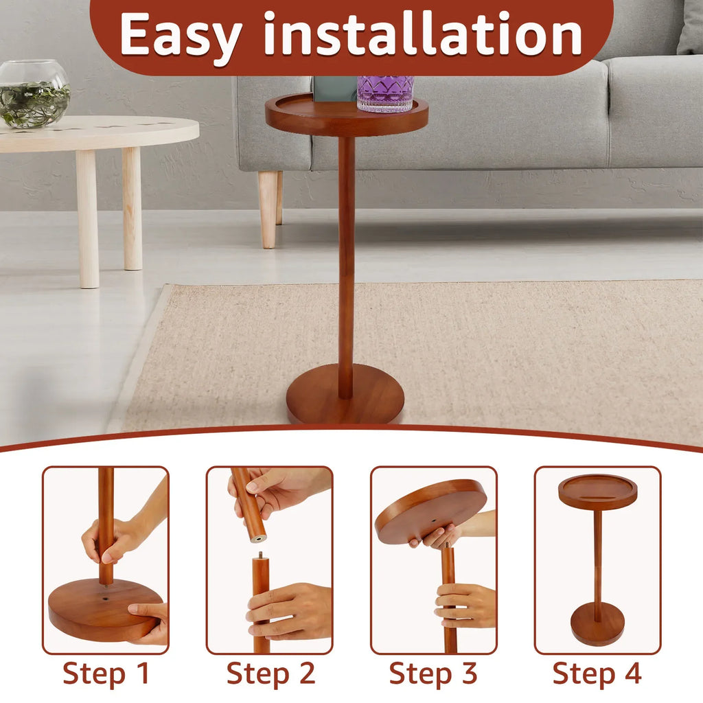 Round Wooden Small Coffee Tables with Phone Holder sofa corner tables with Thickened Base coffee table Living room furniture