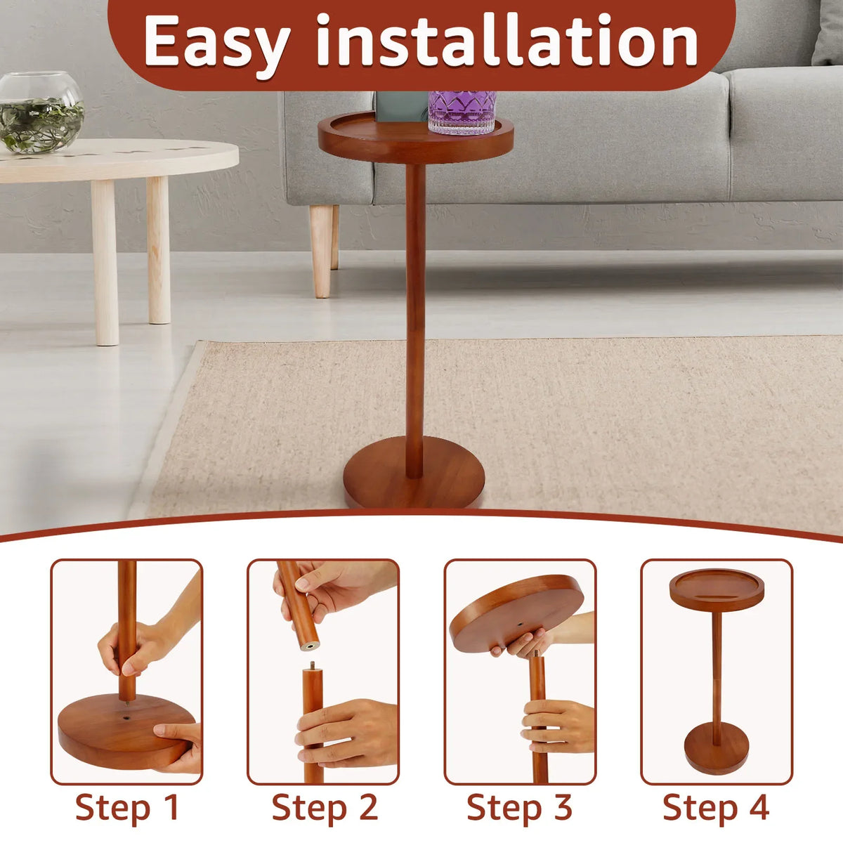Round Wooden Small Coffee Tables with Phone Holder sofa corner tables with Thickened Base coffee table Living room furniture
