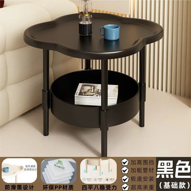 Cloud Shape Side Table 2-Tier Storage White Or Milk Coffee Plastic Round Corners Practical Shelving For Living Room Bedroom