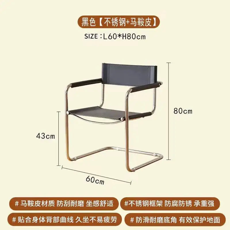 Light Luxury Italian Designer Chair for Living Room, Saddle Leather Stainless Steel Single Sofa Chair,Comfort Seat for Home
