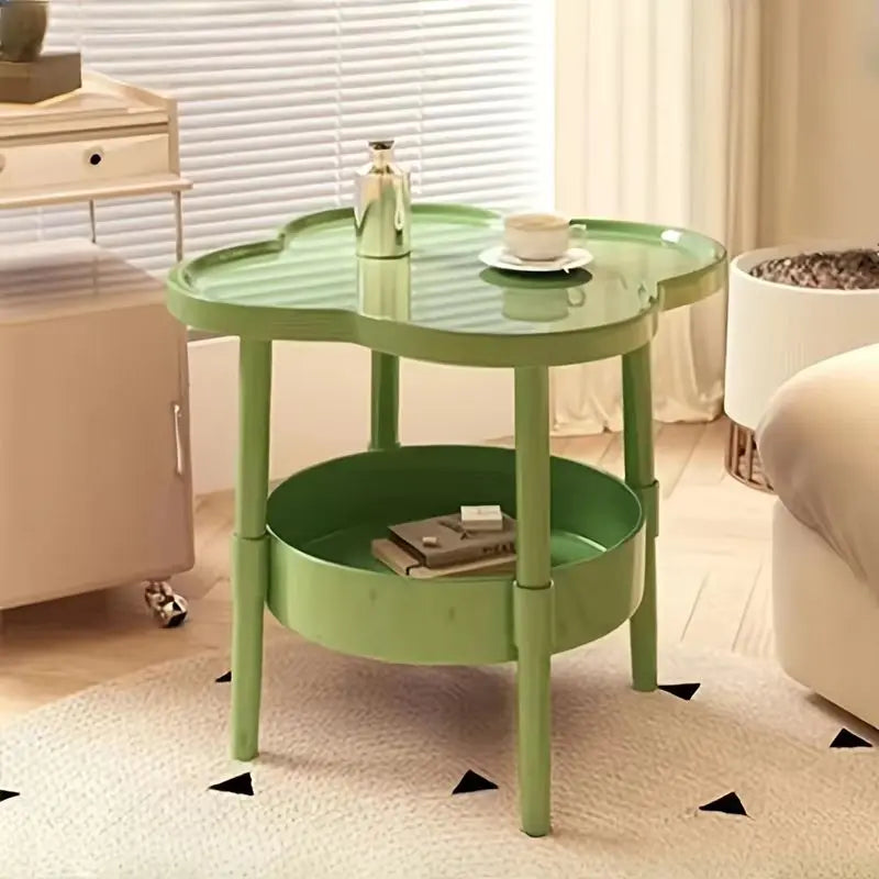 Cloud Shape Side Table 2-Tier Storage White Or Milk Coffee Plastic Round Corners Practical Shelving For Living Room Bedroom