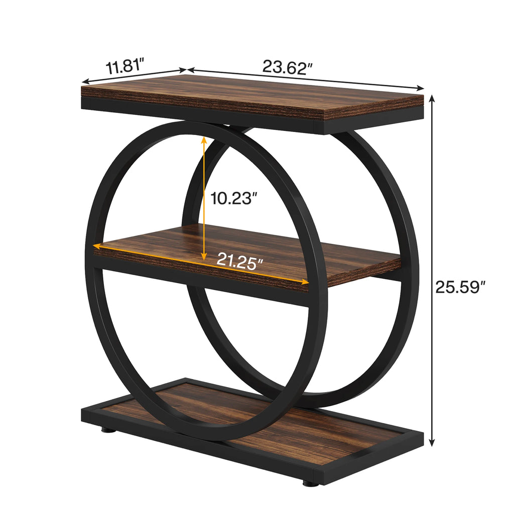 Tribesigns End Table, Narrow End Table with 3 Storage Shelves, Wooden Side Table, Industrial Small Sofa Side Table
