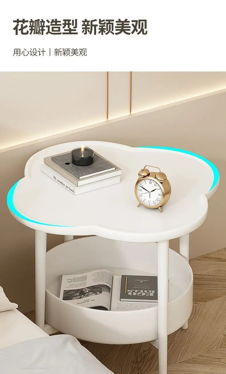 Cloud Shape Side Table 2-Tier Storage White Or Milk Coffee Plastic Round Corners Practical Shelving For Living Room Bedroom