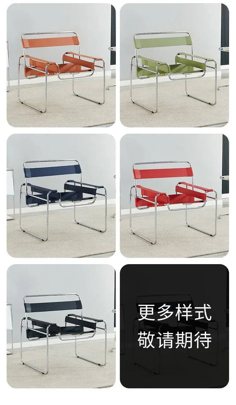 Light Luxury Italian Designer Chair for Living Room, Saddle Leather Stainless Steel Single Sofa Chair,Comfort Seat for Home