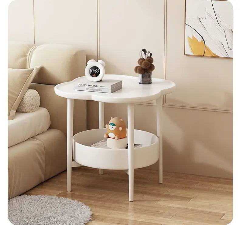 Cloud Shape Side Table 2-Tier Storage White Or Milk Coffee Plastic Round Corners Practical Shelving For Living Room Bedroom