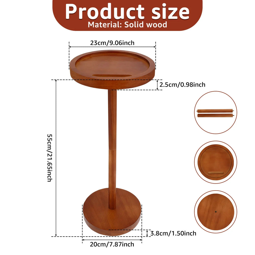 Round Wooden Small Coffee Tables with Phone Holder sofa corner tables with Thickened Base coffee table Living room furniture