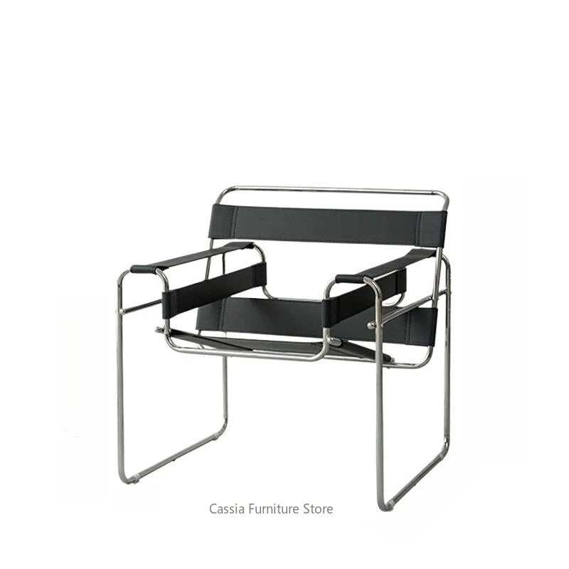 Light Luxury Italian Designer Chair for Living Room, Saddle Leather Stainless Steel Single Sofa Chair,Comfort Seat for Home